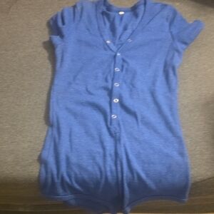Blue Button-Up Short Sleeve Top